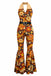 Braun 1970er geometrisches Muster Patchwork Halter Jumpsuit