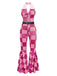 Braun 1970er geometrisches Muster Patchwork Halter Jumpsuit
