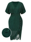[Übergröße] Grün 1940er V-Ausschnitt Rüschens Solide Kleid