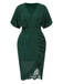 [Übergröße] Grün 1940er V-Ausschnitt Rüschens Solide Kleid