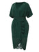 [Übergröße] Grün 1940er V-Ausschnitt Rüschens Solide Kleid