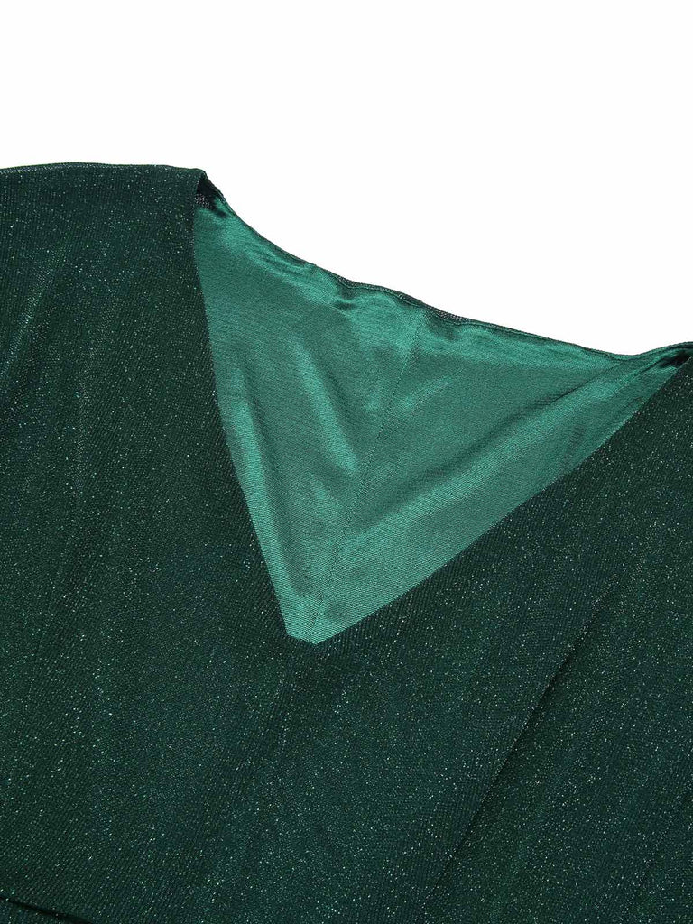 [Übergröße] Grün 1940er V-Ausschnitt Rüschens Solide Kleid
