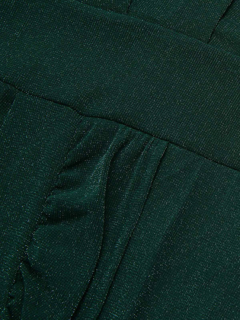 [Übergröße] Grün 1940er V-Ausschnitt Rüschens Solide Kleid