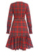 Rot 1960er Tartan Plaids Rüschensaum Gürtel Kleid