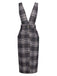 Grau 1960er Geknöpft Plaid Schürze Kleid