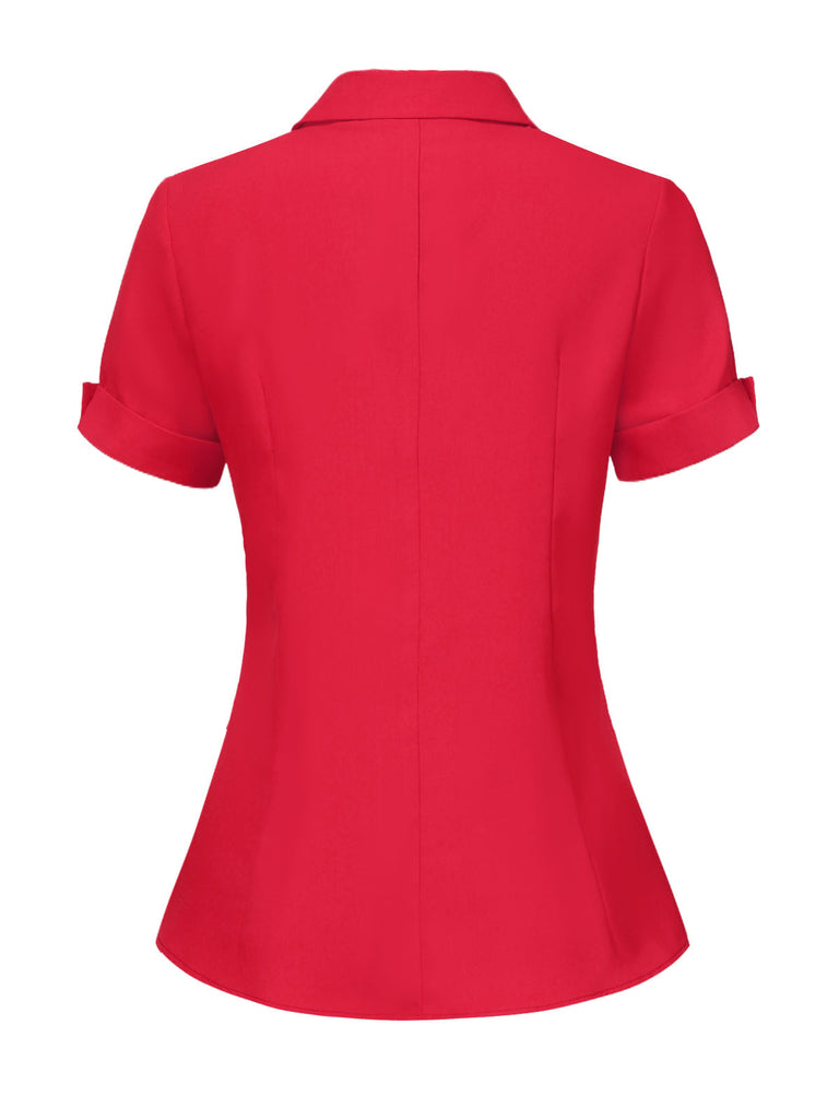 [Vorverkauf] Rot 1940er Solide Revers Button-Down Bluse