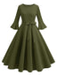 Grün 1950er Solide Glockenärmel Swing Kleid