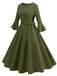 Grün 1950er Solide Glockenärmel Swing Kleid