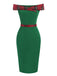 Grün 1960er Tartan Patchwork Schulterfrei Kleid