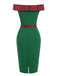 Grün 1960er Tartan Patchwork Schulterfrei Kleid