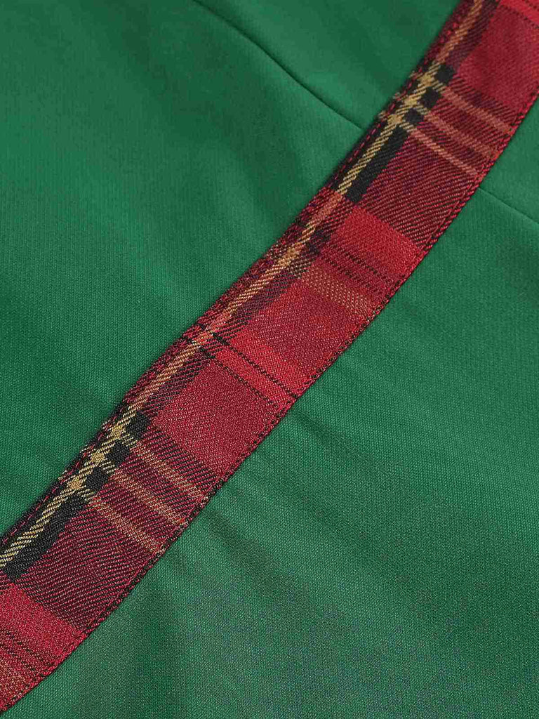 Grün 1960er Tartan Patchwork Schulterfrei Kleid