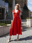 Rot 1930er Solide Tiefer V-Ausschnitt Satin Kleid