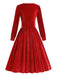 1950er Solide Quadratischer Hals Samt Kleid