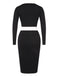 Schwarz 1960er Solide Farbblock Wickelkleid