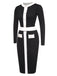 Schwarz 1960er Solide Farbblock Wickelkleid