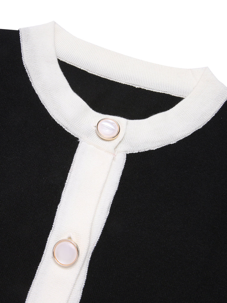 Schwarz 1960er Solide Farbblock Wickelkleid