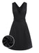 Schwarz 1960er Streifen V-Ausschnitt Gürtel Kleid