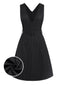 Schwarz 1960er Streifen V-Ausschnitt Gürtel Kleid