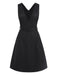 Schwarz 1960er Streifen V-Ausschnitt Gürtel Kleid