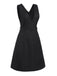 Schwarz 1960er Streifen V-Ausschnitt Gürtel Kleid
