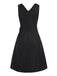 Schwarz 1960er Streifen V-Ausschnitt Gürtel Kleid