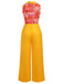 [Vorverkauf] Orange 1970er Karikatur Blumen Patchwork Jumpsuit