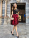 Rot 1950er Schmetterling Besticktes Masche Patchwork Kleid