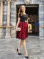 Rot 1950er Schmetterling Besticktes Masche Patchwork Kleid