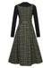 2PCS 1950er Solide Top & Plaids Gürtel Schürze Kleid