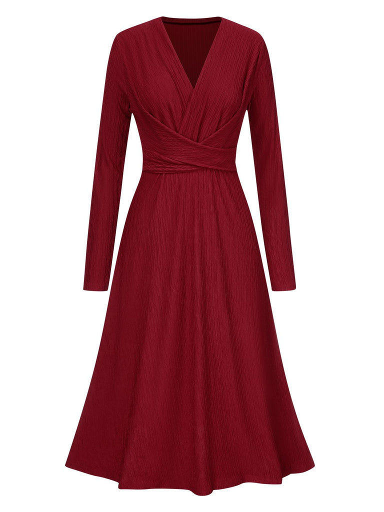 1940er V-Ausschnitt Wickeln Taille A-Linien Midi Kleid