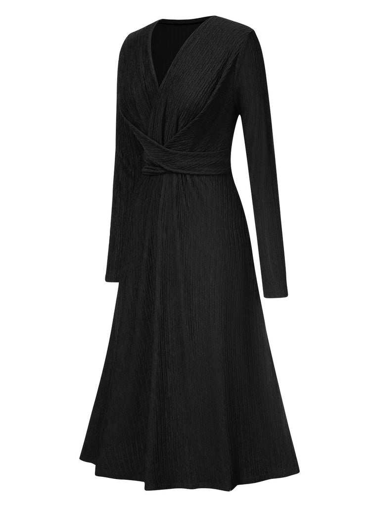 1940er V-Ausschnitt Wickeln Taille A-Linien Midi Kleid