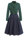 2PCS Grün 1940er Revers Knöpfen Blazer & Plaids Kleid