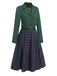 2PCS Grün 1940er Revers Knöpfen Blazer & Plaids Kleid