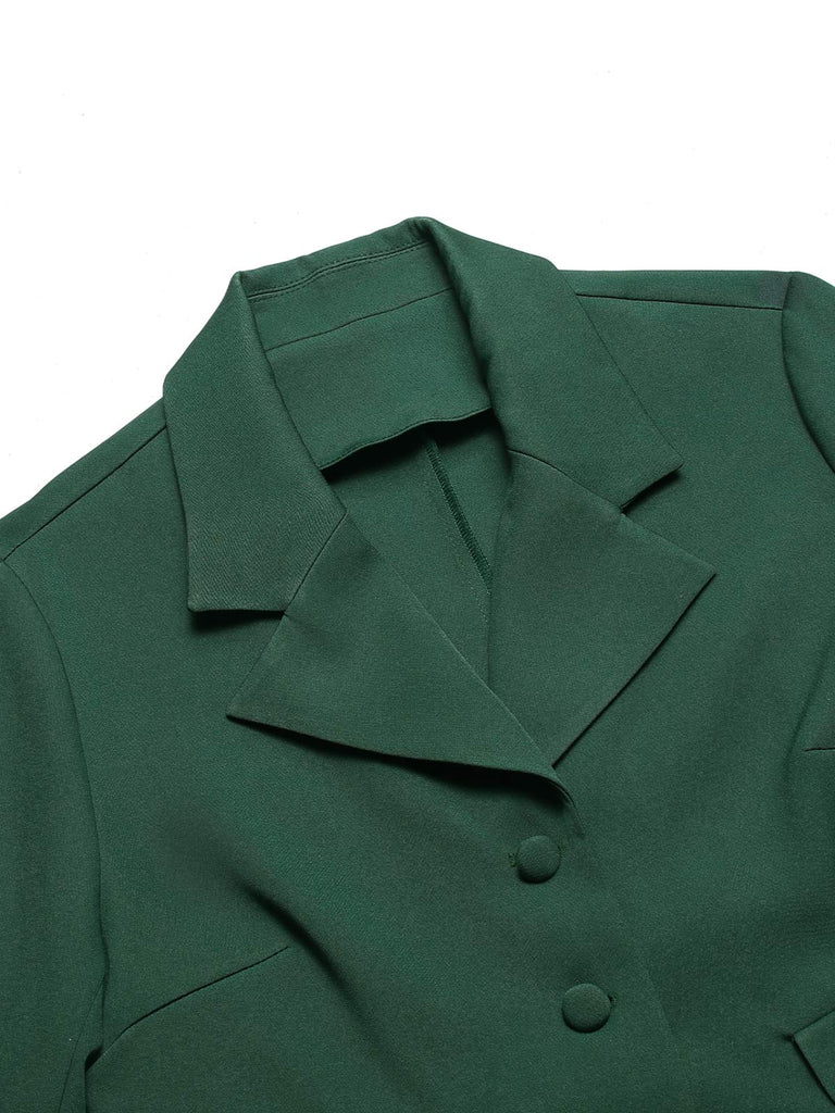 Grün 1940er Revers Knöpfen Kurzer Blazer