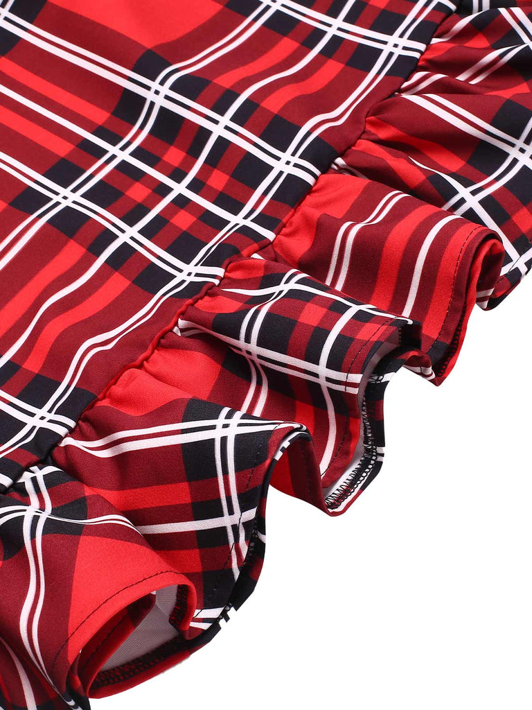 [Vorverkauf] Rot 1970er Tartan Plaids Bogen Rüschen Rock