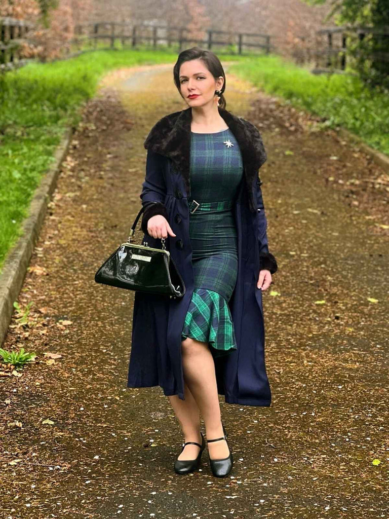 1950er Blau & Schwarz Pelzkragen Mantel