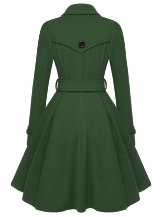 Grün 1950er Solide Farbe Revers Schmaler Mantel