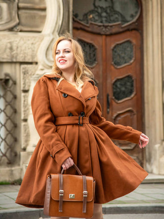 Braun 1950er Solide Farbe Revers Schmaler Mantel