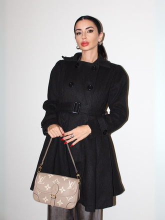 Schwarz 1950er Solide Farbe Revers Schmaler Mantel