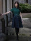 Grün 1950er Krawattenhals Plaids Patchwork Kleid