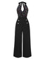 Schwarz 1930er Wasserfallausschnitt Pailletten Jumpsuit
