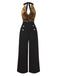 Schwarz 1930er Wasserfallausschnitt Pailletten Jumpsuit
