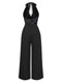 Schwarz 1930er Wasserfallausschnitt Pailletten Jumpsuit