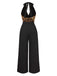Schwarz 1930er Wasserfallausschnitt Pailletten Jumpsuit