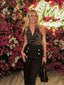 Gold 1930er Wasserfallausschnitt Pailletten Jumpsuit
