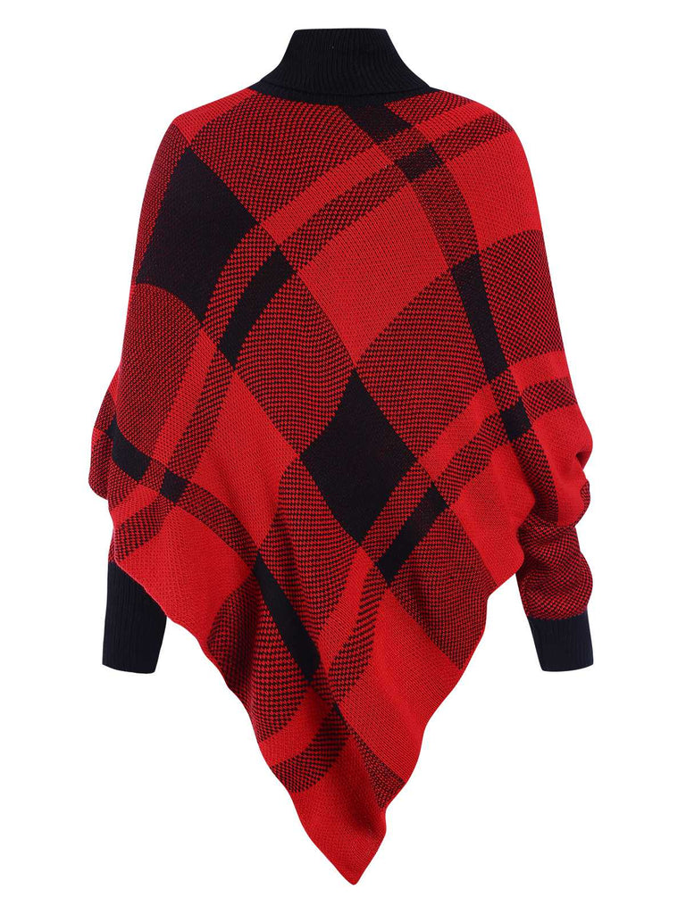 1950er Stehkragen Plaid Stricken Poncho Pullover