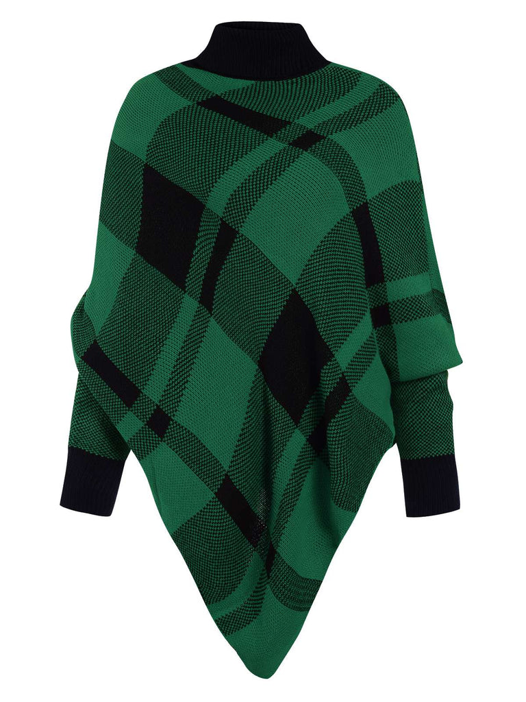 1950er Stehkragen Plaid Stricken Poncho Pullover