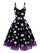 Schwarzes 50er Halloween-Swingkleid mit Kürbis-Print und Tüllsaum