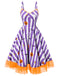 Lila Halloween-Swingkleid mit Streifen und Kürbisprint
