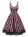 [Vorverkauf] Schwarz & Rosa 1950er Beetlejuice Kostüm Streifen Fluoreszierend Spitze Kleid